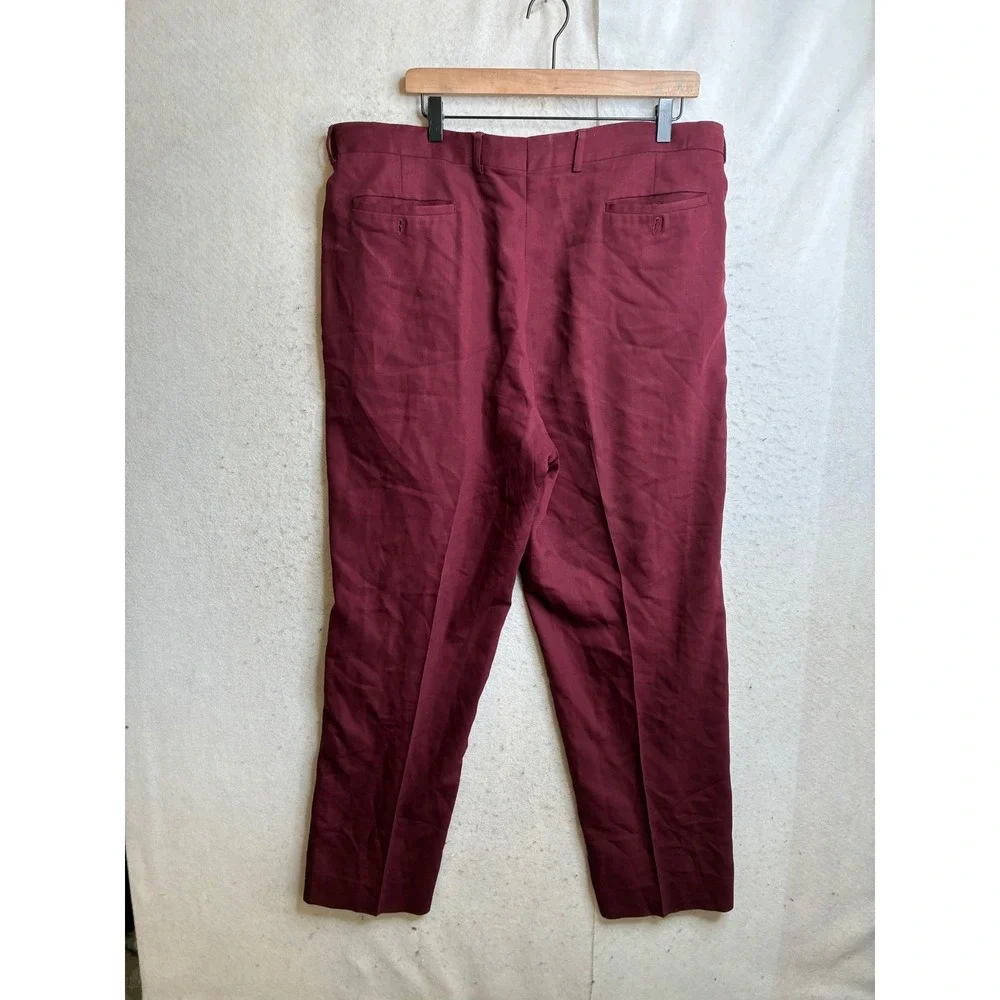 Adolfo Trabaldo Italy Super 100s Wool Pleated Dress Pants Burgundy Mens 37x31